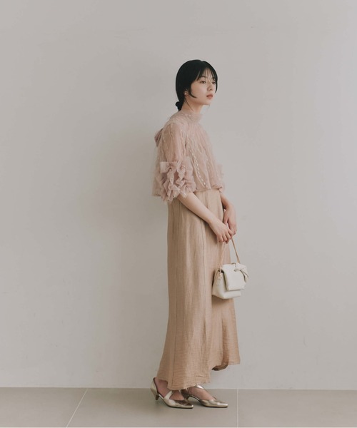 kaene(カエン)の「ボウタイ3wayレイヤードドレス【結婚式 二次会 同窓会 成人式 パーティードレス】(ドレス・レディース・ブラック/ベージュ・S/M)」の3枚目の写真