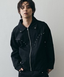 Shoowtime（ショウタイム）の「Metal Stud Embellished Zip-Up Jacket / メタルスタッズ デザインジップジャケット（ミリタリージャケット）」