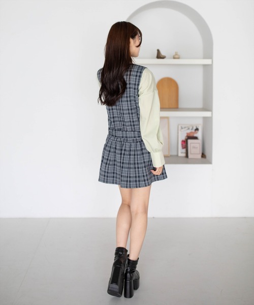 clear（クリア）の「ウエストベルト付きチェック柄ミニワンピース［骨格ウェーブ／韓国ガーリー／フェミニン］（ワンピース・レディース・ブラウン/ボルドー/ブルーグレー・F）」の5枚目の写真