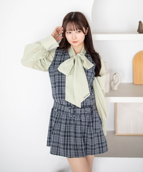 clear（クリア）の「ウエストベルト付きチェック柄ミニワンピース［骨格ウェーブ／韓国ガーリー／フェミニン］（ワンピース・レディース・ブラウン/ボルドー/ブルーグレー・F）」の9枚目の写真