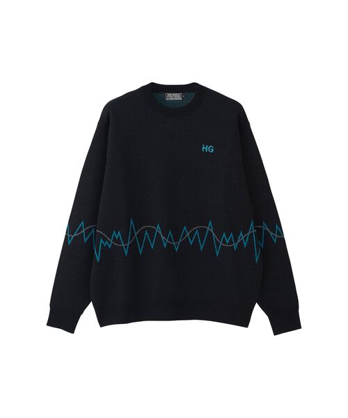HYSTERIC GLAMOUR(ヒステリックグラマー)の「HG NEW WAVE LOGO刺繍 セーター(ニット/セーター・メンズ・ブルー/ブラック・MEDIUM/LARGE/X-LARGE)」の1枚目の写真