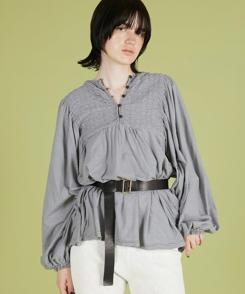 crinkle crinkle crinkle(クリンクルクリンクルクリンクル)の「【 crinkle crinkle crinkle 】 border cutsew / ボーダーカットソー(Tシャツ/カットソー・レディース・ブラック/グレー・FREE)」の2枚目の写真