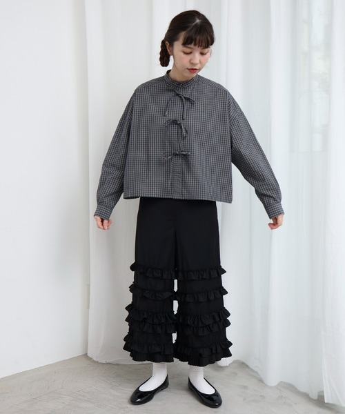 fig London(フィグロンドン)の「ribbon shirt(シャツ/ブラウス・レディース・ネイビー/ベージュ/ホワイト・FREE)」の6枚目の写真