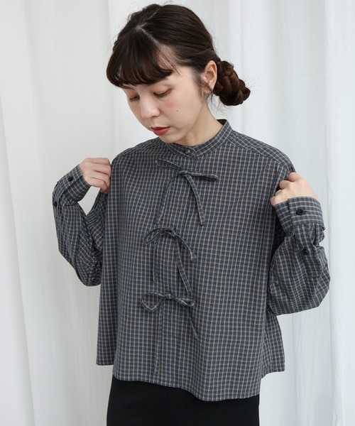 fig London(フィグロンドン)の「ribbon shirt(シャツ/ブラウス・レディース・ネイビー/ベージュ/ホワイト・FREE)」の16枚目の写真