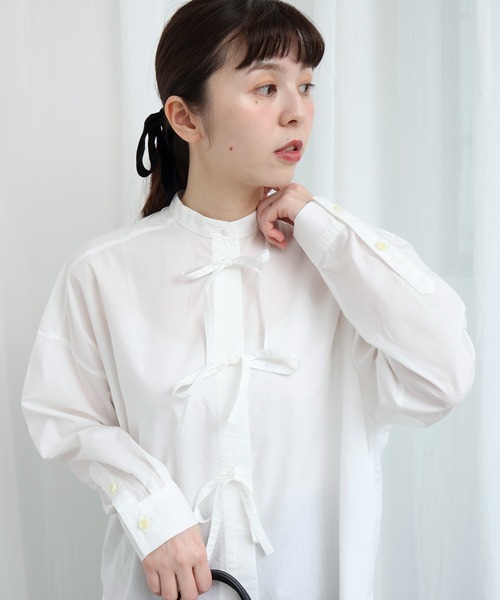 fig London(フィグロンドン)の「ribbon shirt(シャツ/ブラウス・レディース・ネイビー/ベージュ/ホワイト・FREE)」の8枚目の写真