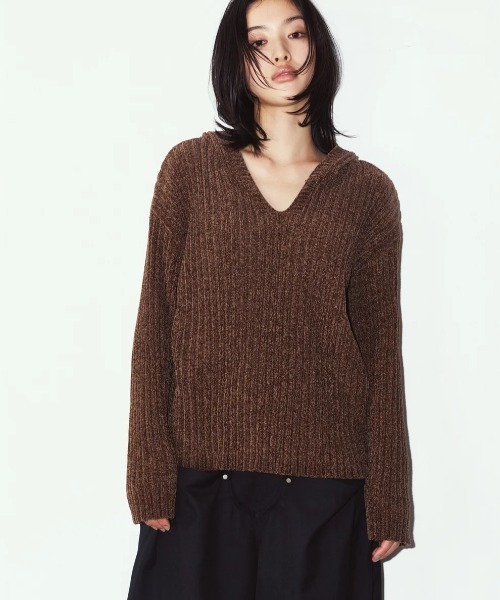 Knuth Marf(クヌースマーフ)の「Knuth Marf rib hoodie boucle knit(ニット/セーター・レディース・ブラウン・FREE)」の1枚目の写真