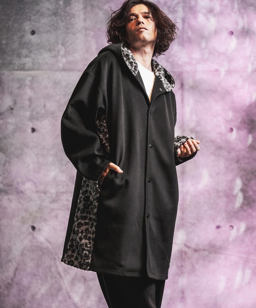 GLIMCLAP(グリムクラップ)の「mj11989-Wool-Blend Flannel × Leopard Side-Panel Hoodie Coat フーディーコート(212-050-gla-cg)(その他アウター・メンズ・グレイッシュベージュ/チャコールグレー/ブラック/ブラウン・L/M/S)」の1枚目の写真