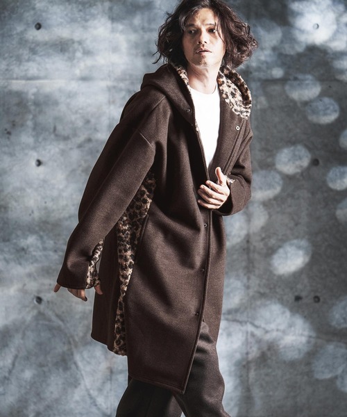 GLIMCLAP(グリムクラップ)の「mj11989-Wool-Blend Flannel × Leopard Side-Panel Hoodie Coat フーディーコート(212-050-gla-cg)(その他アウター・メンズ・グレイッシュベージュ/チャコールグレー/ブラック/ブラウン・L/M/S)」の5枚目の写真