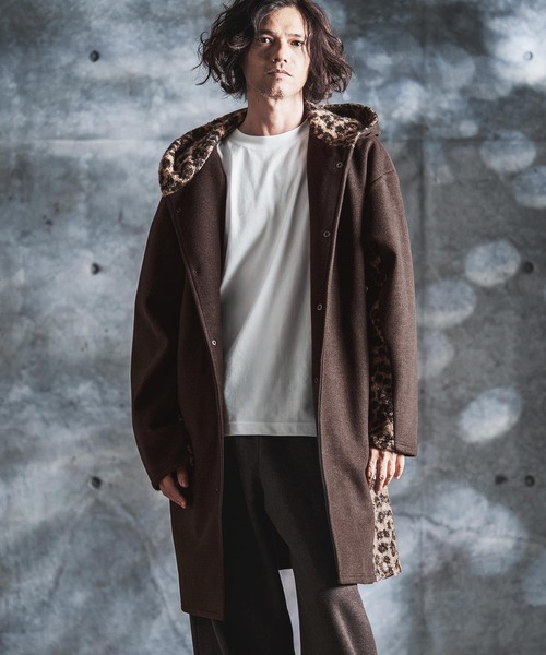 GLIMCLAP(グリムクラップ)の「mj11989-Wool-Blend Flannel × Leopard Side-Panel Hoodie Coat フーディーコート(212-050-gla-cg)(その他アウター・メンズ・グレイッシュベージュ/チャコールグレー/ブラック/ブラウン・L/M/S)」の6枚目の写真