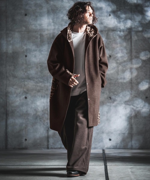 GLIMCLAP(グリムクラップ)の「mj11989-Wool-Blend Flannel × Leopard Side-Panel Hoodie Coat フーディーコート(212-050-gla-cg)(その他アウター・メンズ・グレイッシュベージュ/チャコールグレー/ブラック/ブラウン・L/M/S)」の8枚目の写真