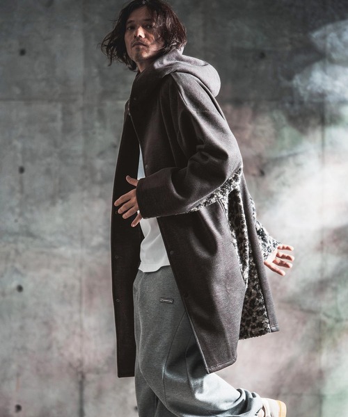 GLIMCLAP(グリムクラップ)の「mj11989-Wool-Blend Flannel × Leopard Side-Panel Hoodie Coat フーディーコート(212-050-gla-cg)(その他アウター・メンズ・グレイッシュベージュ/チャコールグレー/ブラック/ブラウン・L/M/S)」の10枚目の写真