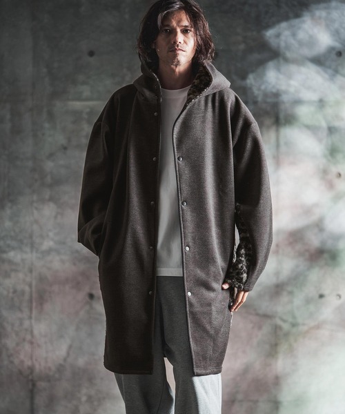 GLIMCLAP(グリムクラップ)の「mj11989-Wool-Blend Flannel × Leopard Side-Panel Hoodie Coat フーディーコート(212-050-gla-cg)(その他アウター・メンズ・グレイッシュベージュ/チャコールグレー/ブラック/ブラウン・L/M/S)」の11枚目の写真