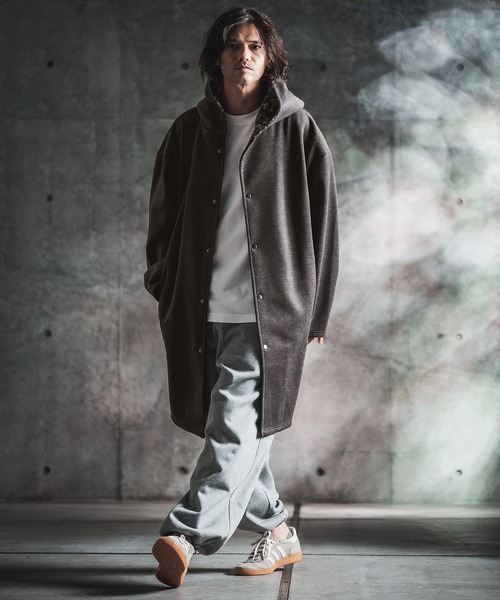 GLIMCLAP(グリムクラップ)の「mj11989-Wool-Blend Flannel × Leopard Side-Panel Hoodie Coat フーディーコート(212-050-gla-cg)(その他アウター・メンズ・グレイッシュベージュ/チャコールグレー/ブラック/ブラウン・L/M/S)」の12枚目の写真