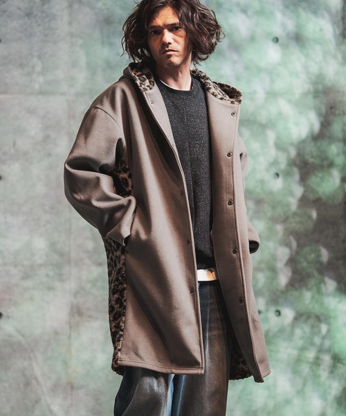 GLIMCLAP(グリムクラップ)の「mj11989-Wool-Blend Flannel × Leopard Side-Panel Hoodie Coat フーディーコート(212-050-gla-cg)(その他アウター・メンズ・グレイッシュベージュ/チャコールグレー/ブラック/ブラウン・L/M/S)」の15枚目の写真