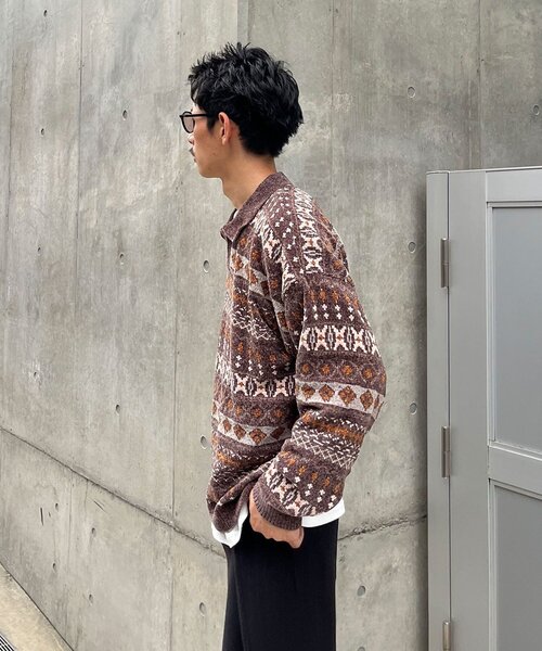 CIAOPANIC(チャオパニック)の「フェアアイルモールニットスキッパーポロ(ニット/セーター・メンズ・ネイビー/ブラウン・MEDIUM/LARGE)」の8枚目の写真