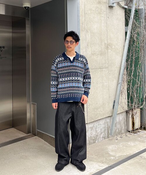 CIAOPANIC(チャオパニック)の「フェアアイルモールニットスキッパーポロ(ニット/セーター・メンズ・ネイビー/ブラウン・MEDIUM/LARGE)」の14枚目の写真