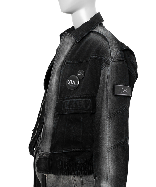 BLESSED BULLET（ブレスドブレッド）の「XVII_ミリタリー ポイント オーバーサイズ MA-1ジャケット_ウォッシュドブラック（デニムジャケット・レディース・ダークブラック・FREE）」の6枚目の写真