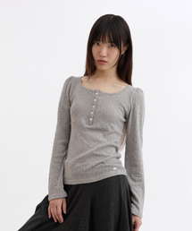 PUNCHING SQUARE BUTTON KNIT LONG SLEEVE, GRAY