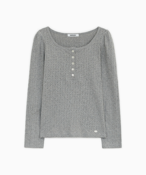OHESHIO(オヘシオ)の「PUNCHING SQUARE BUTTON KNIT LONG SLEEVE, GRAY(Tシャツ/カットソー・レディース・その他・FREE)」の8枚目の写真