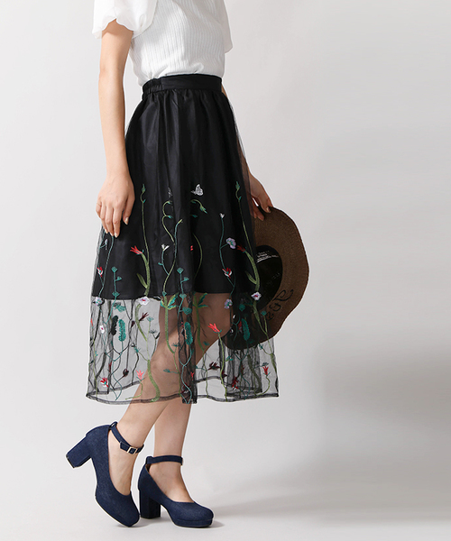 WEGO(ウィゴー)の「WEGO/刺繍チュールロングスカート(スカート・レディース・ブラック/ホワイト・FREE)」の6枚目の写真