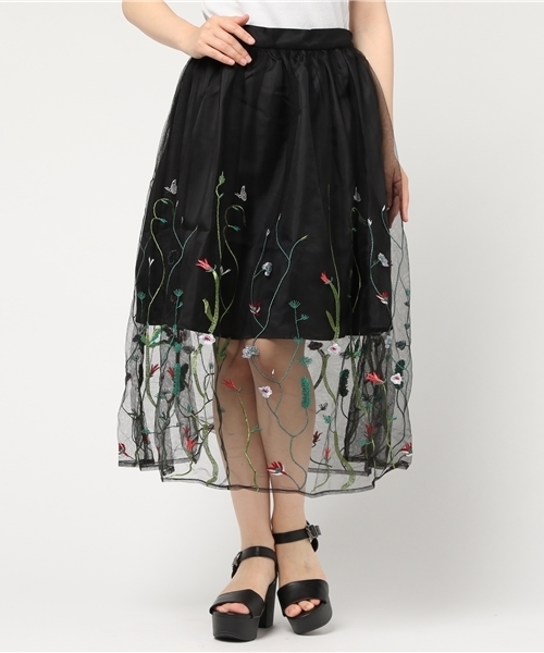 WEGO(ウィゴー)の「WEGO/刺繍チュールロングスカート(スカート・レディース・ブラック/ホワイト・FREE)」の16枚目の写真