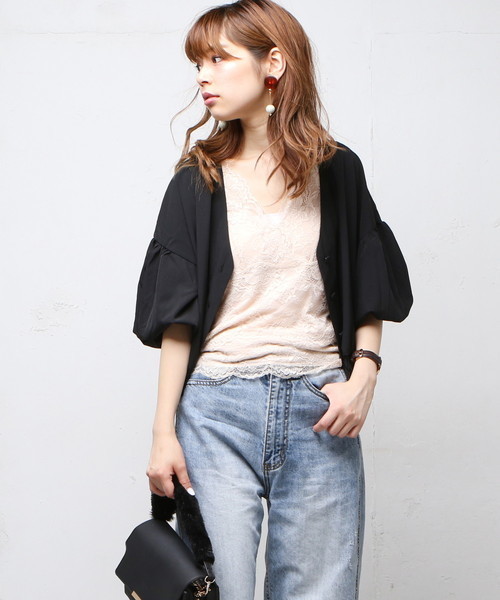 natural couture（ナチュラルクチュール）の「ボリューム袖シャツブルゾン（ブルゾン・レディース・ブラック/グレイッシュベージュ/カーキ・FREE）」の5枚目の写真