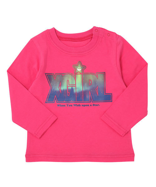 X-girl Stages（エックスガールステージス）の「L/S TEE “AURORA LOGO” (12M～3T)（Tシャツ/カットソー・キッズ・ホワイト/パープル/ピンク・12M/2T/3T）」の3枚目の写真