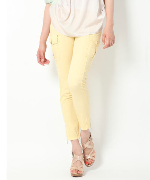 qualite(カリテ)の「カラーカーゴストレッチパンツ(カーゴパンツ・レディース・ミント/イエロー/オレンジ/ベージュ・2/1/3)」の4枚目の写真