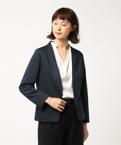 un dix cors（アンディコール）の「【通勤服】カルゼカットノーカラージャケット（ノーカラージャケット・レディース・ライトベージュ/ネイビー・ﾌﾘ-）」の10枚目の写真
