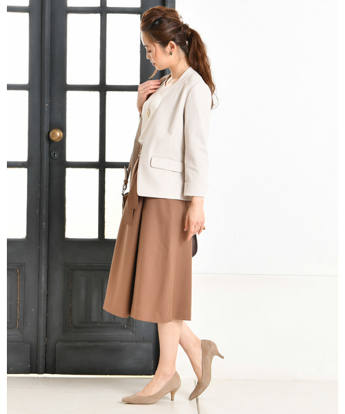 un dix cors（アンディコール）の「【通勤服】カルゼカットノーカラージャケット（ノーカラージャケット・レディース・ライトベージュ/ネイビー・ﾌﾘ-）」の13枚目の写真