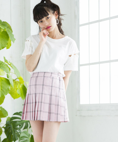 WEGO(ウィゴー)の「WEGO/チェックプリーツミニスカート(スカート・レディース・ライトグレー/サックスブルー/ピンク/ベージュ・MEDIUM/SMALL)」の4枚目の写真