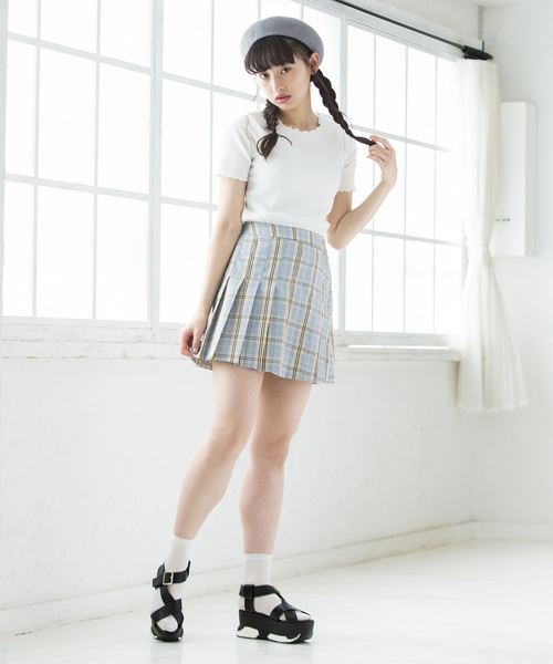 WEGO(ウィゴー)の「WEGO/チェックプリーツミニスカート(スカート・レディース・ライトグレー/サックスブルー/ピンク/ベージュ・MEDIUM/SMALL)」の13枚目の写真