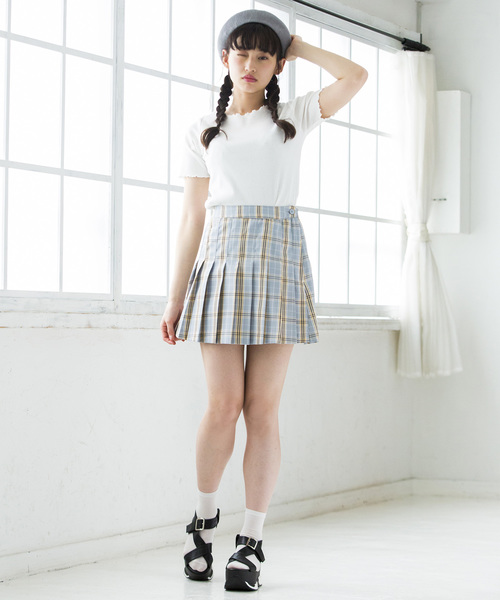 WEGO(ウィゴー)の「WEGO/チェックプリーツミニスカート(スカート・レディース・ライトグレー/サックスブルー/ピンク/ベージュ・MEDIUM/SMALL)」の14枚目の写真