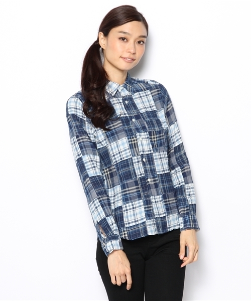 laule'a sunny side store(ラウレアサニーサイドストア)の「ブルーパッチワークシャツ(シャツ/ブラウス・レディース・サックスブルー/ネイビー・FREE)」の2枚目の写真