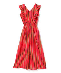 Ray BEAMS | Ray BEAMS / マルチ ストライプ フリル ノースリーブ ワンピース(ワンピース)