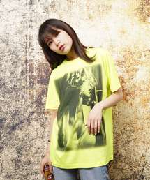 ネオンカラーガールズフォトプリントクルーネックTシャツ(KU)