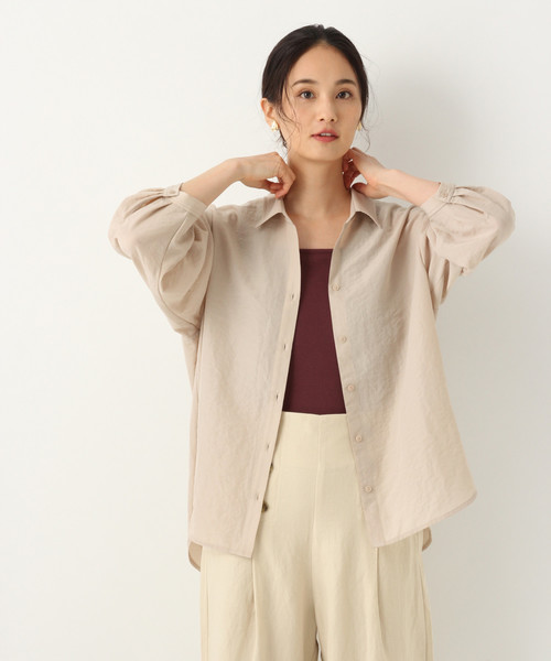 GLOBAL WORK(グローバルワーク)の「ワッシャーデシンシャツ8分袖/844891(シャツ/ブラウス・レディース・ワインレッド/フューシャピンク/ベージュ・FREE)」の2枚目の写真