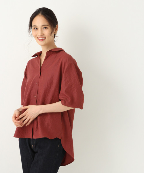 GLOBAL WORK(グローバルワーク)の「ワッシャーデシンシャツ8分袖/844891(シャツ/ブラウス・レディース・ワインレッド/フューシャピンク/ベージュ・FREE)」の1枚目の写真