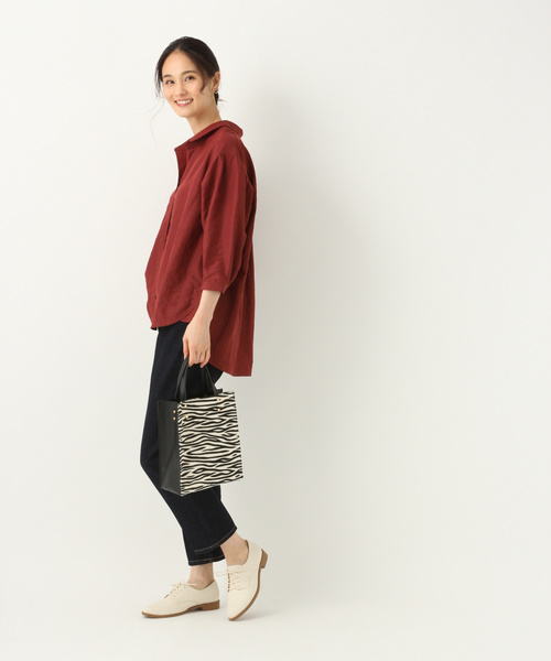 GLOBAL WORK(グローバルワーク)の「ワッシャーデシンシャツ8分袖/844891(シャツ/ブラウス・レディース・ワインレッド/フューシャピンク/ベージュ・FREE)」の5枚目の写真