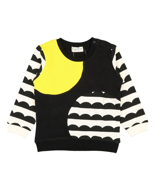 Mialy Mail（ミアリーメール）の「裏毛配色キリカエトレーナー（スウェット・キッズ・ブラック/ホワイト・80/90/95/100/110/120/130）」の2枚目の写真