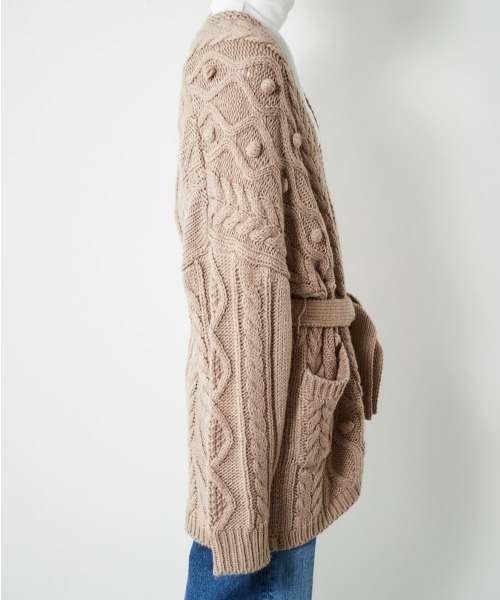cepo（セポ）の「ポンポンケーブルラップカーデ（カーディガン/ボレロ・レディース・オフホワイト/モカ・M）」の13枚目の写真