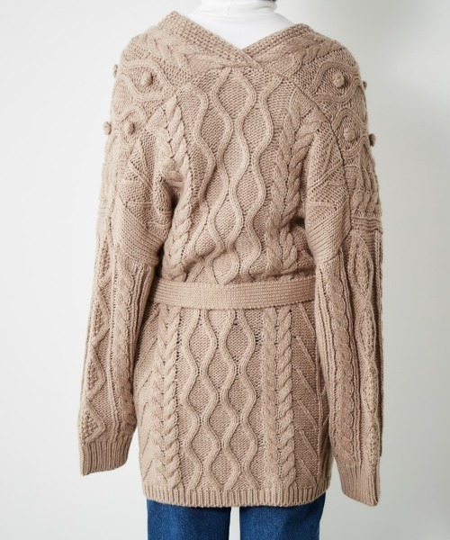 cepo（セポ）の「ポンポンケーブルラップカーデ（カーディガン/ボレロ・レディース・オフホワイト/モカ・M）」の14枚目の写真