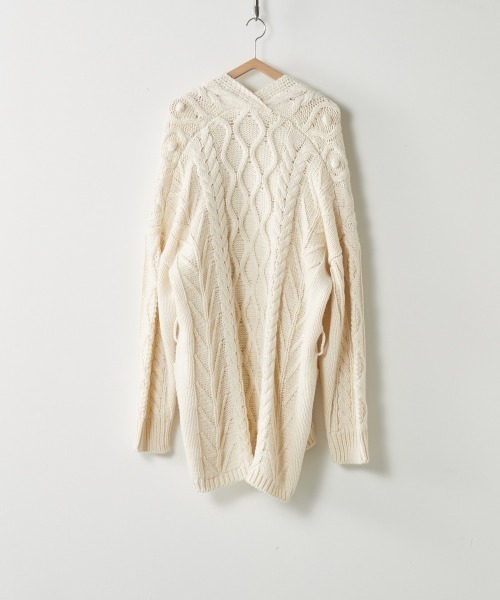 cepo（セポ）の「ポンポンケーブルラップカーデ（カーディガン/ボレロ・レディース・オフホワイト/モカ・M）」の9枚目の写真