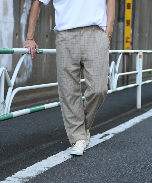 ワンポイント チェックテーパードパンツ その他パンツ ブランドロゴ その他パンツ テーパードシルエット パンツ ワイドパンツ Kangol カンゴール のファッション Kangol カンゴール