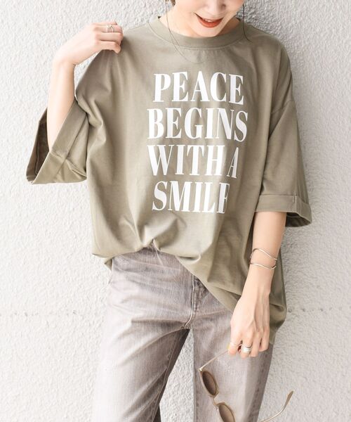 ＋81BRANCA（ハチイチブランカ）の「81BRANCAビッグTEE◇（Tシャツ/カットソー・レディース・ブラウン/オリーブ/ホワイト/ベージュ/ブラック・ONE SIZE）」の5枚目の写真