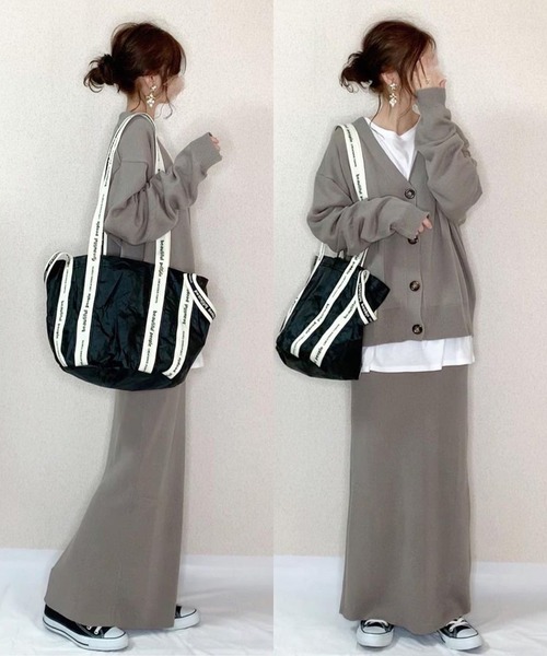 SUGAR BISKET(シュガービスケット)の「カーディガン&ニットスカート セットアップ(ニット/セーター・レディース・ブラウン/ベージュ/ブラック/グレー/ベージュ系その他/ライトグレー・L/M)」の6枚目の写真