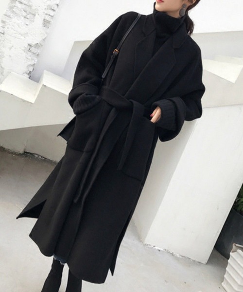 panasea（パナシア）の「メルトン調ドロップショルダーチェスターコート（キルティング裏＆一重裏）（チェスターコート・レディース・ブラック系その他3/ベージュ系その他3/オレンジ系その他2/オレンジ系その他3/ベージュ系その他2/ブラック系その他2・M/L/XL/XXL）」の2枚目の写真