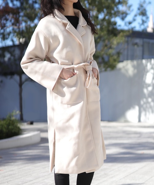 panasea（パナシア）の「メルトン調ドロップショルダーチェスターコート（キルティング裏＆一重裏）（チェスターコート・レディース・ブラック系その他3/ベージュ系その他3/オレンジ系その他2/オレンジ系その他3/ベージュ系その他2/ブラック系その他2・M/L/XL/XXL）」の4枚目の写真