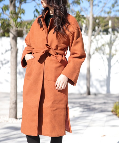 panasea（パナシア）の「メルトン調ドロップショルダーチェスターコート（キルティング裏＆一重裏）（チェスターコート・レディース・ブラック系その他3/ベージュ系その他3/オレンジ系その他2/オレンジ系その他3/ベージュ系その他2/ブラック系その他2・M/L/XL/XXL）」の6枚目の写真