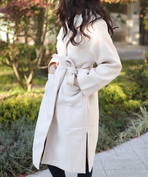 panasea（パナシア）の「メルトン調ドロップショルダーチェスターコート（キルティング裏＆一重裏）（チェスターコート・レディース・ブラック系その他3/ベージュ系その他3/オレンジ系その他2/オレンジ系その他3/ベージュ系その他2/ブラック系その他2・M/L/XL/XXL）」の11枚目の写真